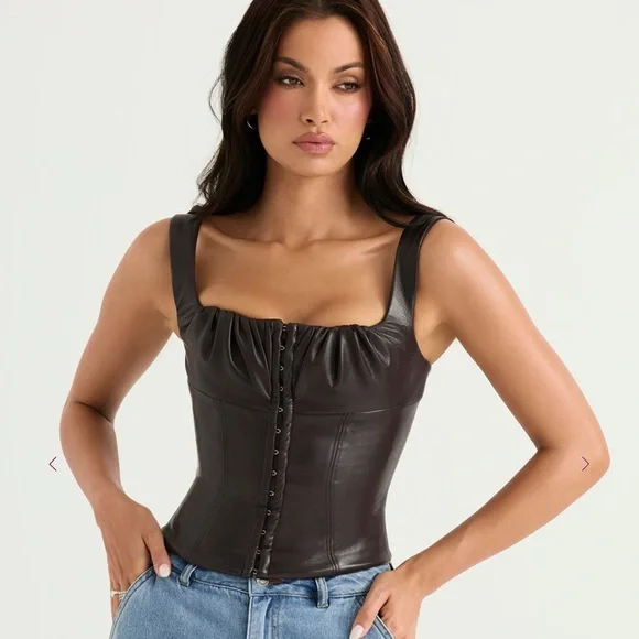 House of CB Dark Brown James vegan Leather corset top size medium - Picture 3 of 7